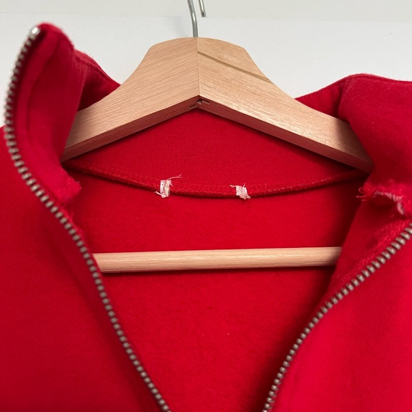 S/M “No love lost” red cropped zip up sweatshirt. No tag, thrifted. embroidered. - Picture 2 of 3